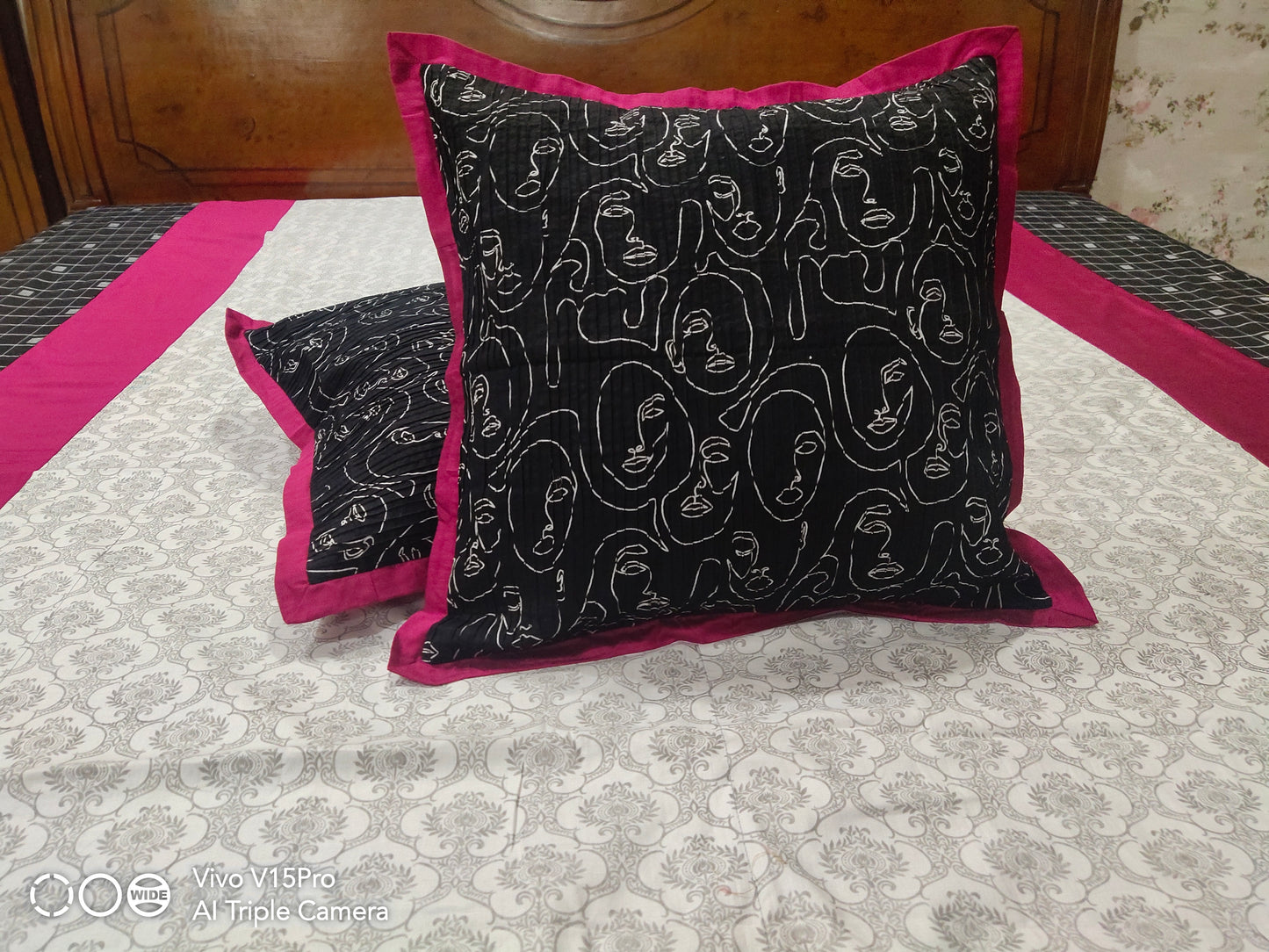 Cotton Bed Cover- Kantha with Abstract faces