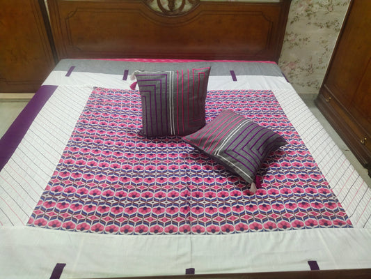 Cotton Bed Cover- Purple Kantha Emb