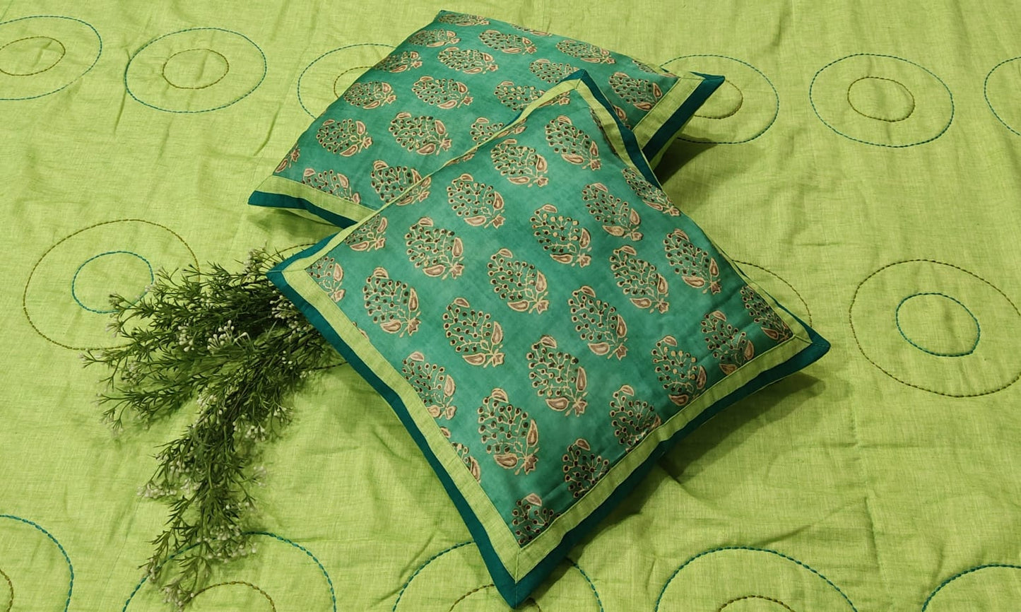 Cotton Bed Cover- Green Kantha EMB